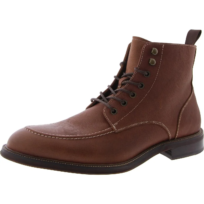 Men's Trendy Shoes Steve Madden Mens Holger Leather Pebbled Combat & Lace-Up Boots