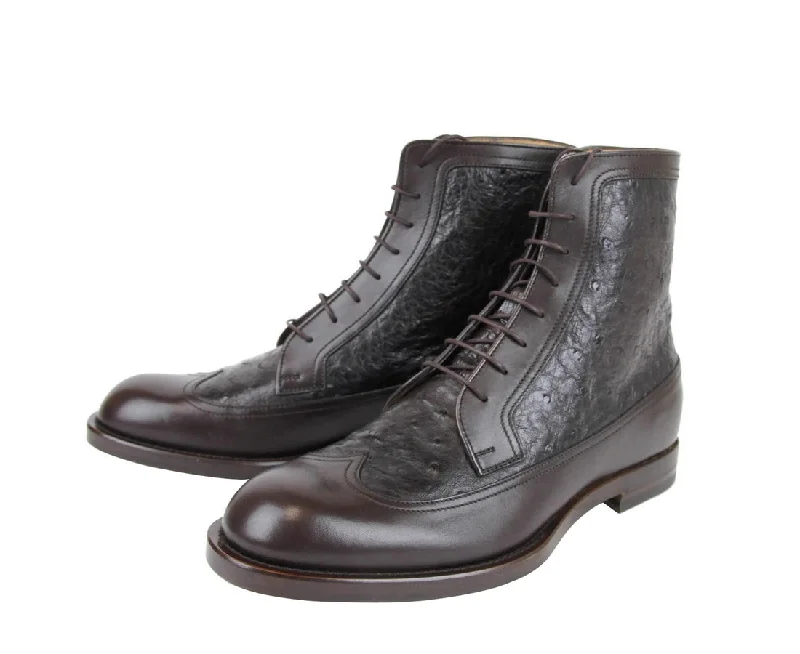 Fashion-Forward Shoes For Men Gucci Men's Leather Ostrich Lace up Ankle Boots