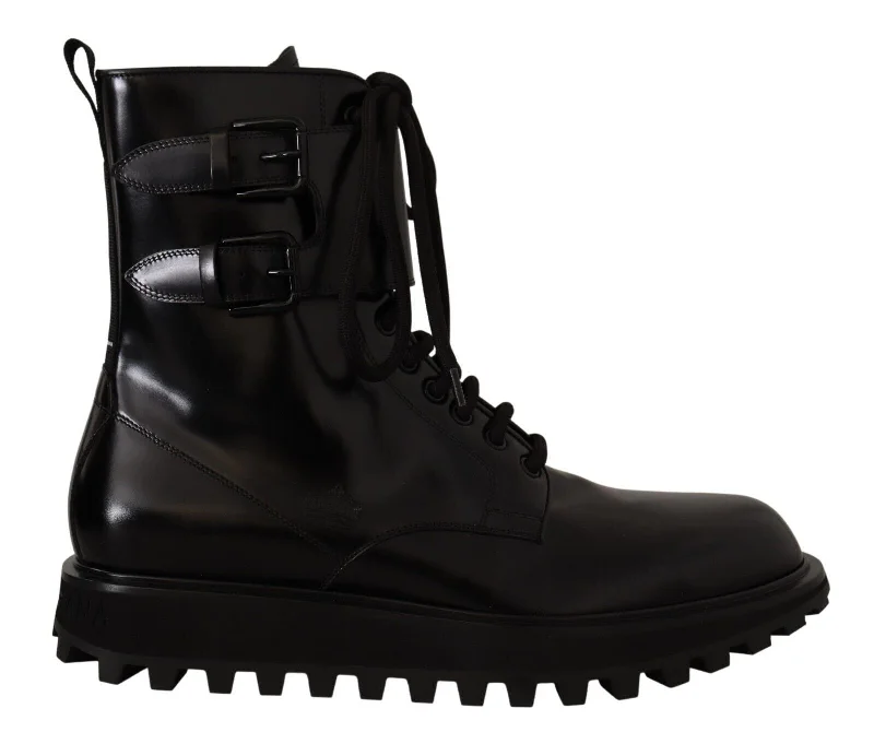 High-Quality Shoes Dolce & Gabbana Elegant Black Leather Ankle Men's Boots