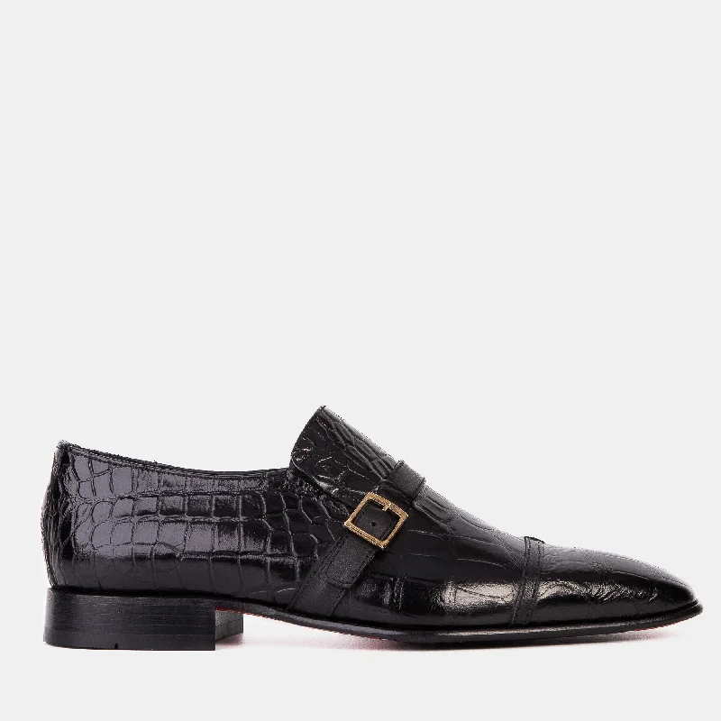 Men's Trendy Shoes The Strat Single Monk Strap Cap Toe Black Leather Handmade Men Shoe Men's Trendy Shoes The Strat Single Monk Strap Cap Toe Black Leather Handmade Men Shoe