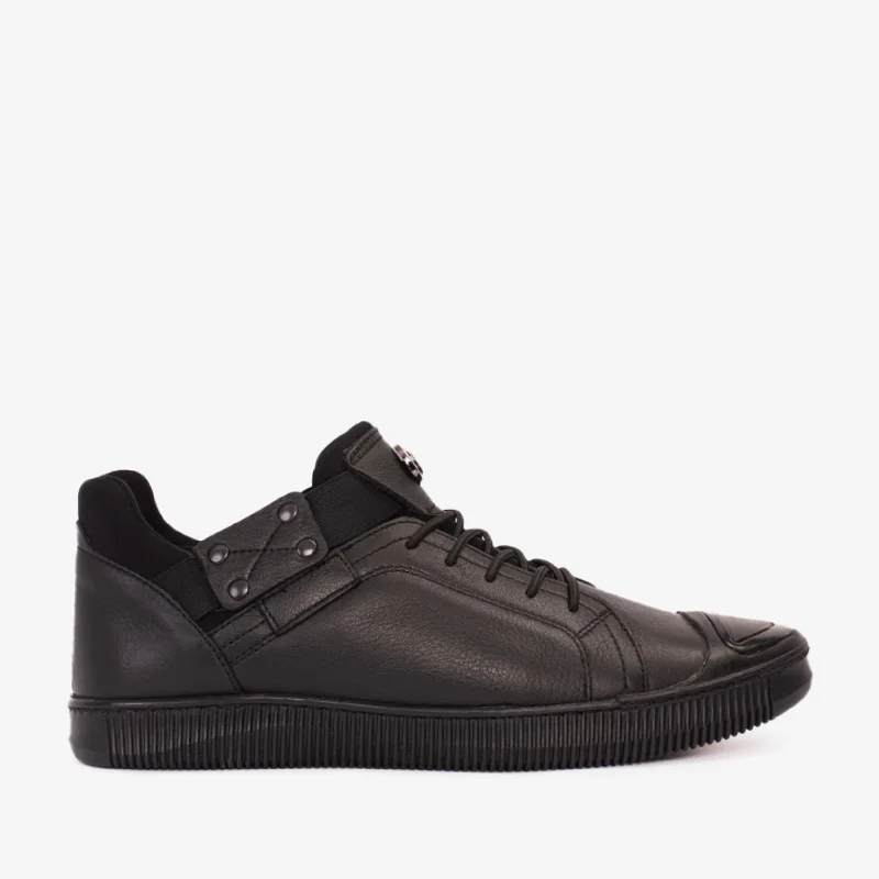 Men's Ergonomic Shoes The Mumbai Black Leather Men Sneaker Final Sale!