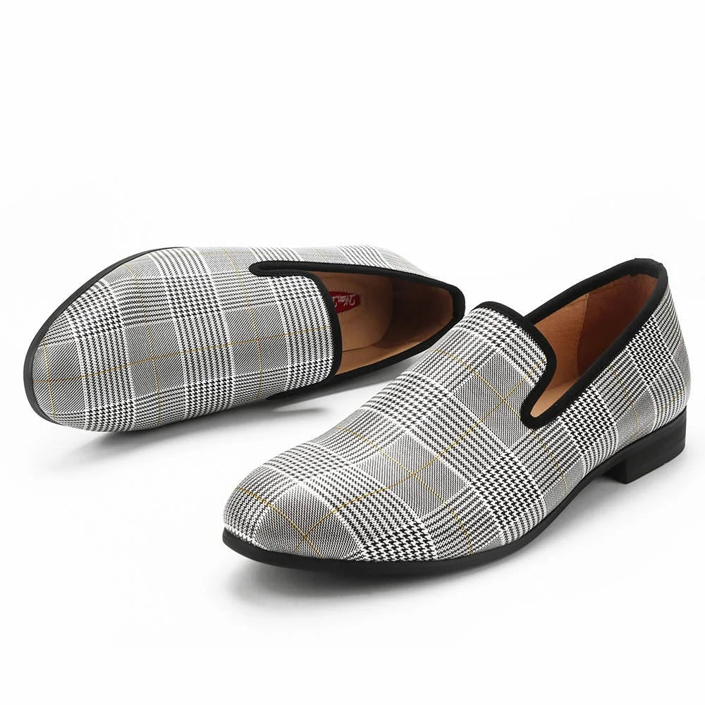 Men's Slip-Resistant Shoes Men's Handmade Luxury Gray Synthetic Leather Plaid Pattern Casual Loafers Men's Slip-Resistant Shoes Men's Handmade Luxury Gray Synthetic Leather Plaid Pattern Casual Loafers
