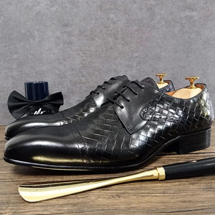 Lightweight Breathable Shoes For Men Men's Luxury Lace Up Pointed Toe Black Color Formal Wedding Dress Shoes