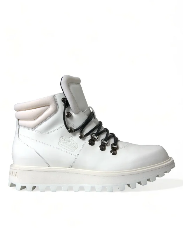 Men's Cozy Boots Dolce & Gabbana Elegant White Leather Ankle Men's Boots