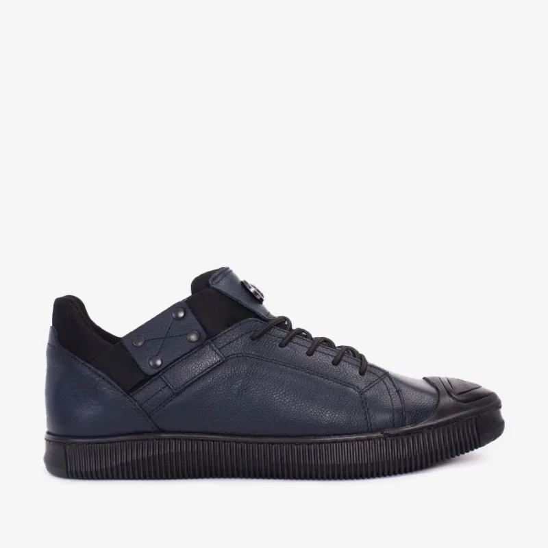 Men's Durable Boots The Mumbai Navy Blue Leather Men Sneaker Final Sale!