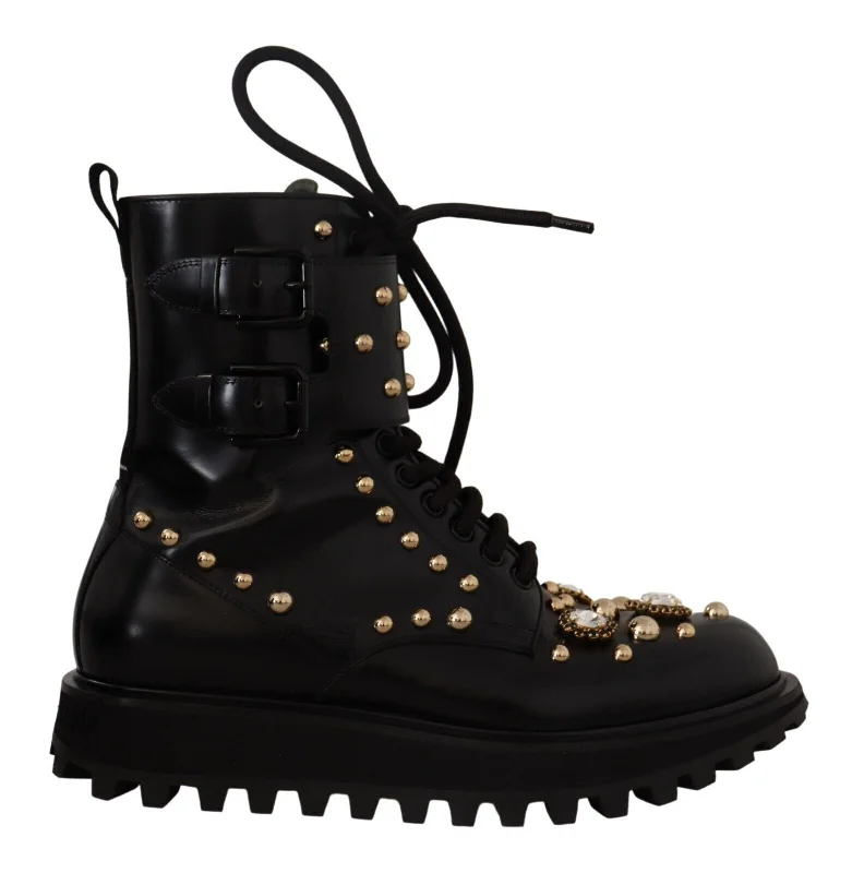 Men's Cozy Boots Dolce & Gabbana Black Crystal-Studded Formal Men's Boots