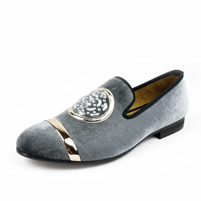 Men's Comfortable Shoes Men's Luxurious Handmade Velvet Gold Metal Top Slip-On Party Casual Loafers Men's Comfortable Shoes Men's Luxurious Handmade Velvet Gold Metal Top Slip-On Party Casual Loafers