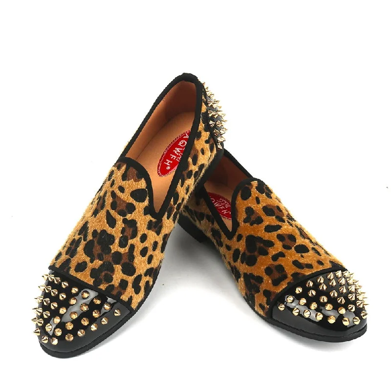 Shop Stylish Shoes At Unbeatable Prices Men's Leopard Printed Pattern Rivet Breathable Italian Handmade Loafers Shop Stylish Shoes At Unbeatable Prices Men's Leopard Printed Pattern Rivet Breathable Italian Handmade Loafers