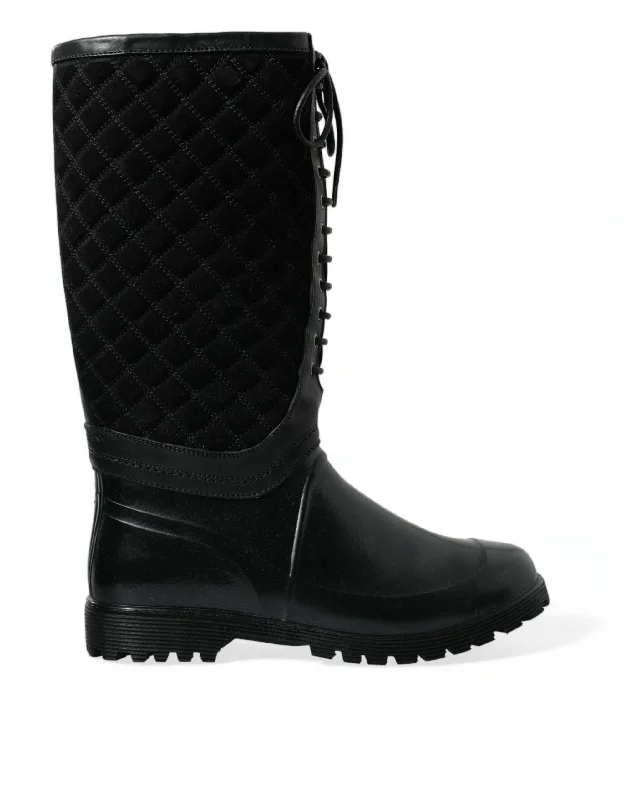 Men's Flexible Sole Boots Dolce & Gabbana Elegant Quilted Lace-Up Rain Men's Boots