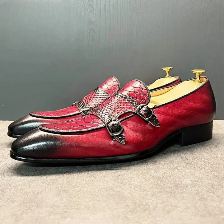 Limited Stock On Premium Leather Shoes Luxury Double Monk Strap Snake Printed Wedding Banquet Loafers for Men Limited Stock On Premium Leather Shoes Luxury Double Monk Strap Snake Printed Wedding Banquet Loafers for Men