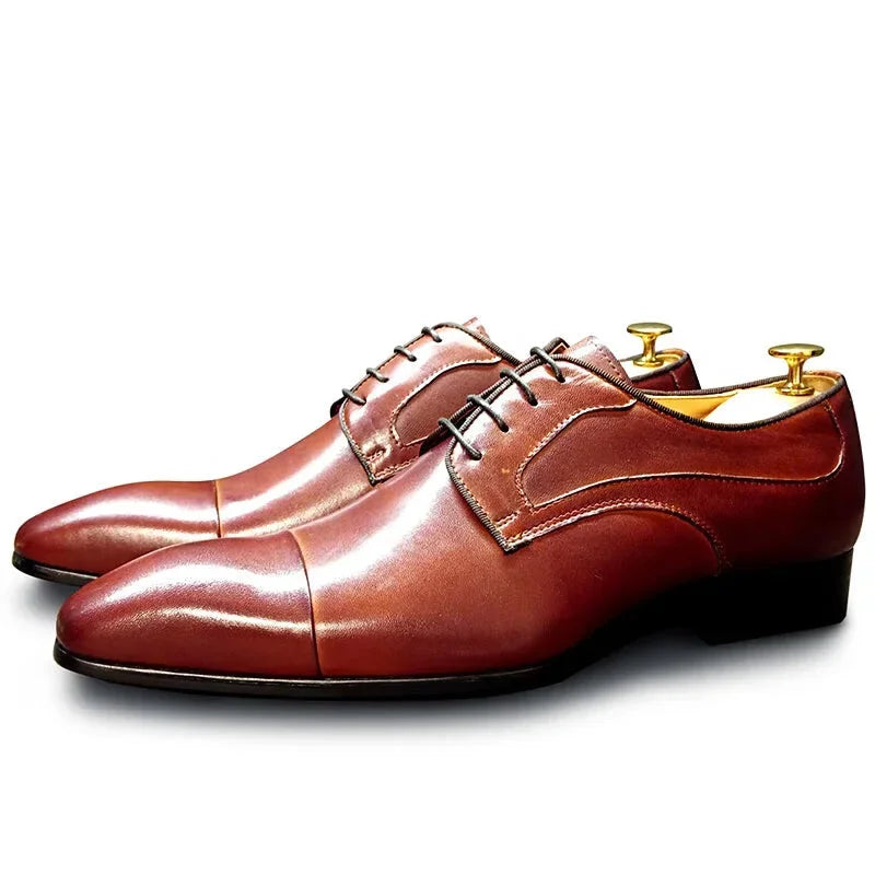 Men's Eco-Friendly Shoes Luxury Genuine Leather Pointed Toe Lace-up Wedding Office Dress Shoes for Men