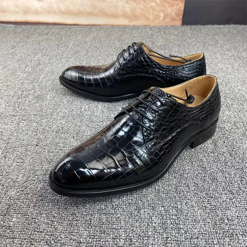 Men's Casual Shoes Men's Crocodile Belly Skin Leather Lace-up Point Toe Business Dress Shoes