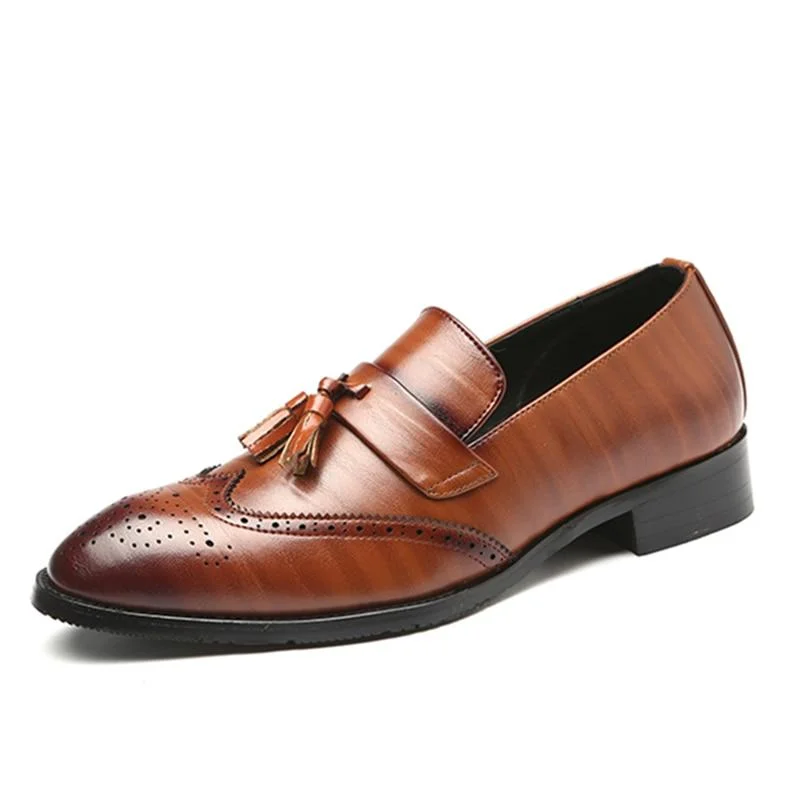 Men's Soft Shoes Men's Slip-on Formal Brogue Tassel Leather Dress Shoes with Pointed Toe Men's Soft Shoes Men's Slip-on Formal Brogue Tassel Leather Dress Shoes with Pointed Toe