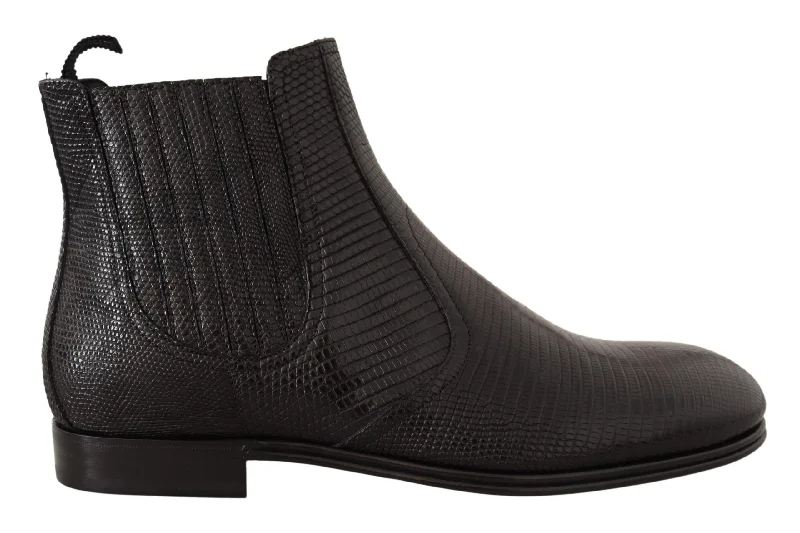 Men's Premium Boots Dolce & Gabbana Elegant Black Leather Lizard Skin Derby Men's Boots Men's Premium Boots Dolce & Gabbana Elegant Black Leather Lizard Skin Derby Men's Boots