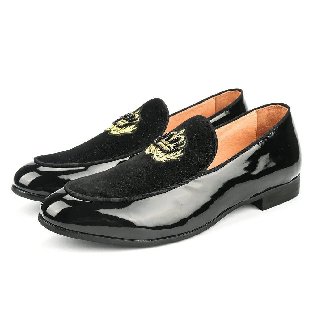 Men's Classic Shoes Men's Black Formal Synthetic Leather Embroidered Wedding Loafers Shoes