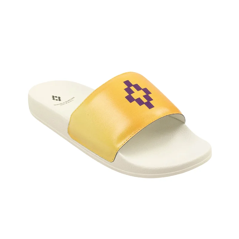 Men's Sporty Shoes MARCELO BURLON White Yellow Cross Slides
