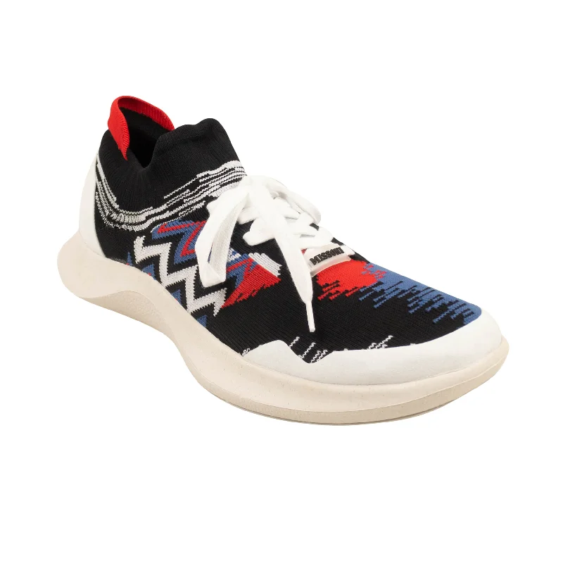 Men's Shock-Absorbing Shoes MISSONI Black & Red ACBC Fly Knit Chevron Low Top Sneakers