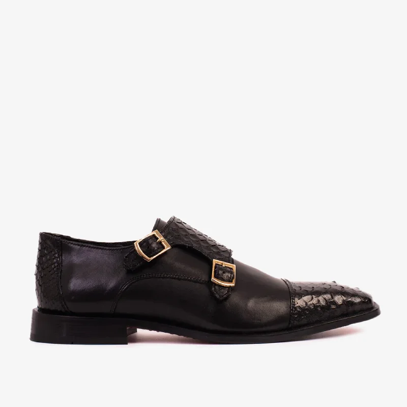 Men's Seamless Design Boots The Bishkek Black Leather Cap Toe Double Monk Strap Men Shoe Men's Seamless Design Boots The Bishkek Black Leather Cap Toe Double Monk Strap Men Shoe