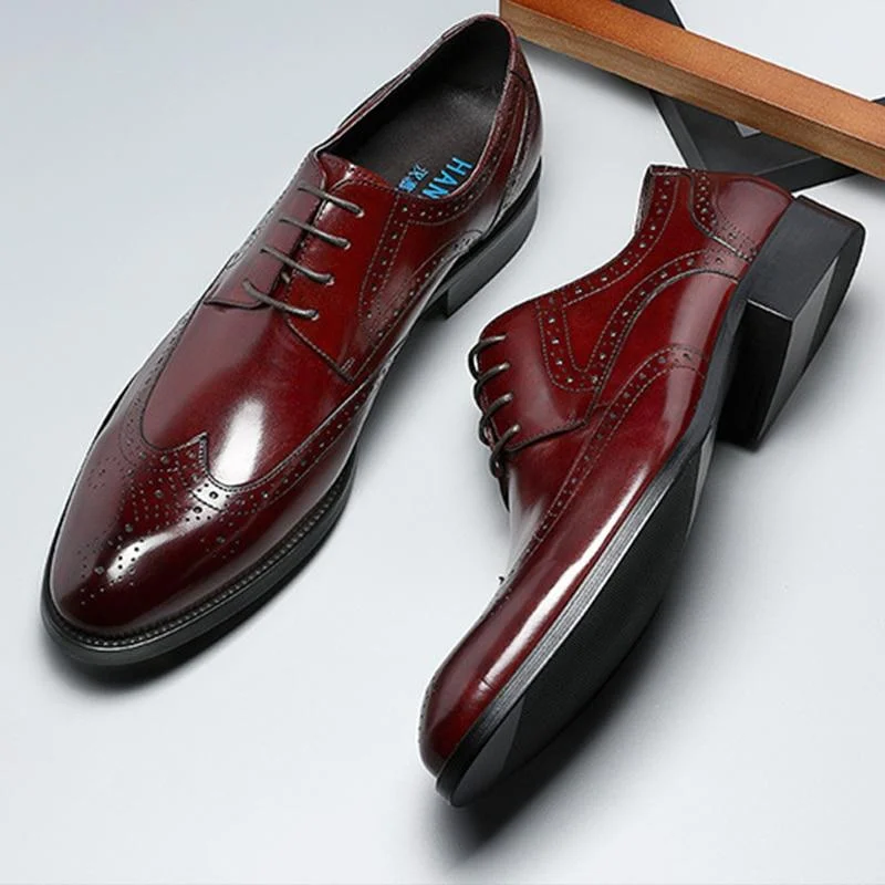 Men's Durable Boots Men's Formal Oxford Shoes with Solid Pattern and Pointed Toe