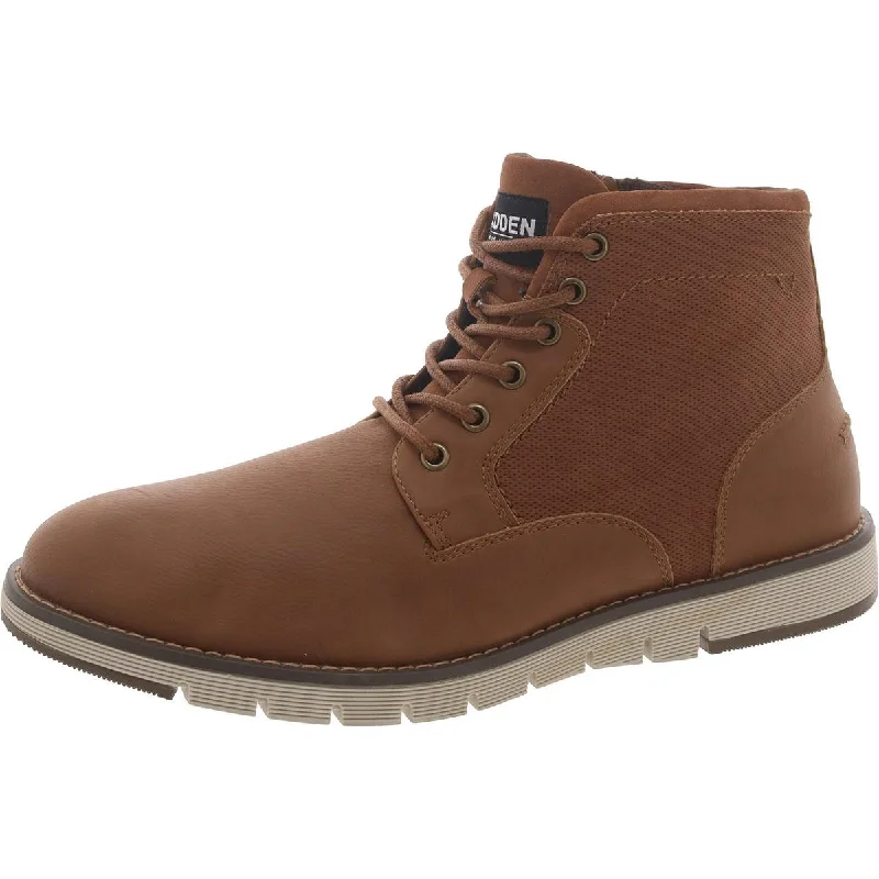 Men's High-Quality Shoes Steve Madden Mens Faux Leather Lace-Up Chukka Boots