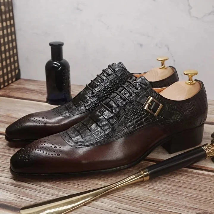 Men's Waterproof Boots Men's Classic Crocodile Pattern Lace-up Buckle Strap Pointed Toe Dress Shoes Men's Waterproof Boots Men's Classic Crocodile Pattern Lace-up Buckle Strap Pointed Toe Dress Shoes