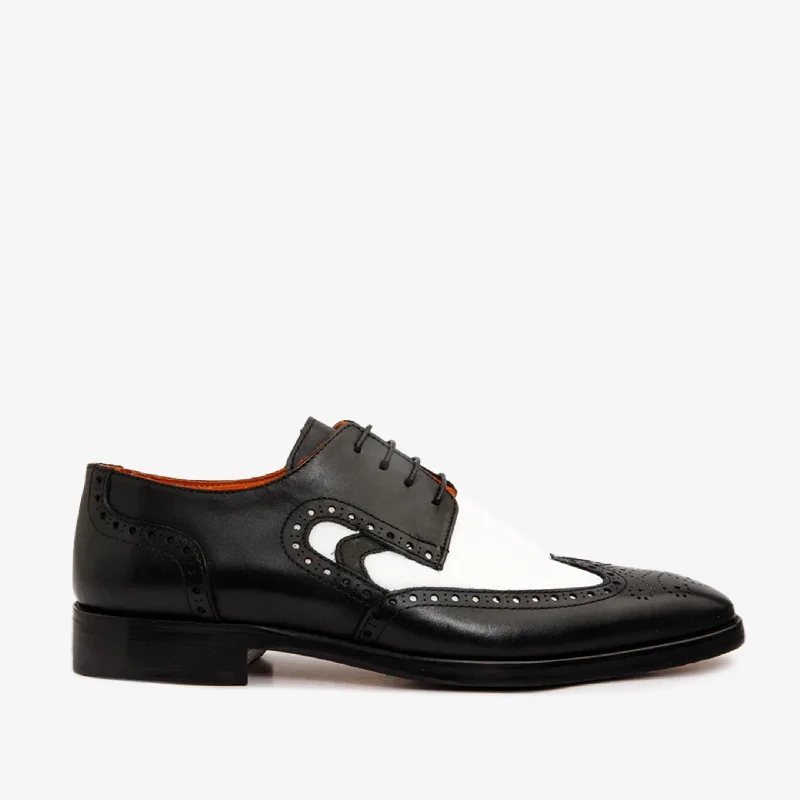 Men's Lightweight Boots The Neiva Black & White Wingtip Semi Brogue Derby Men Shoe Men's Lightweight Boots The Neiva Black & White Wingtip Semi Brogue Derby Men Shoe