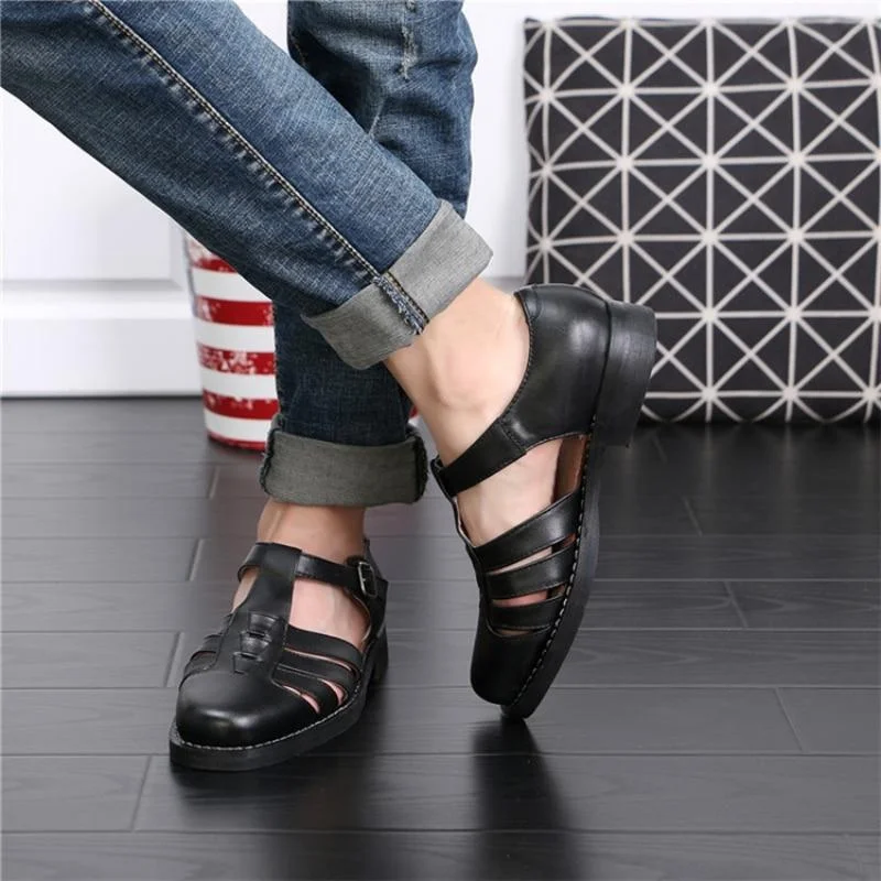 Men's Shock-Resistant Boots Summer Formal Men's Handmade Leather Round Toe Hollow Buckle Sandals Men's Shock-Resistant Boots Summer Formal Men's Handmade Leather Round Toe Hollow Buckle Sandals