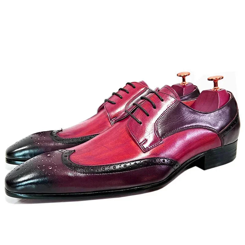Men's Flexible Sole Shoes Men's Luxury Lace Up Wingtip Pointed Toe Mixed Color Dress Shoes Men's Flexible Sole Shoes Men's Luxury Lace Up Wingtip Pointed Toe Mixed Color Dress Shoes