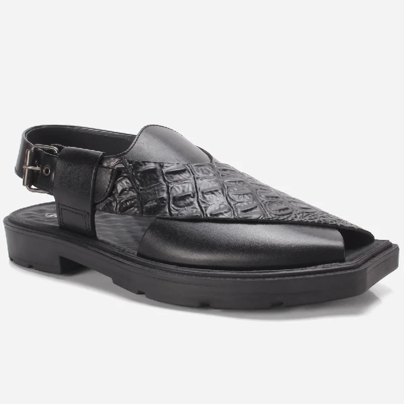 Men's Versatile Shoes Mens "KAIDEN" Textured Leather Peshawari Sandals