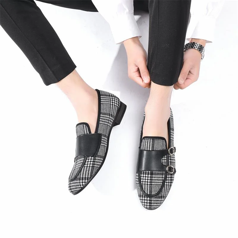 Men's Modern Boots Men's Formal Wedding Party Gingham Pattern Breathable Canvas Loafers Men's Modern Boots Men's Formal Wedding Party Gingham Pattern Breathable Canvas Loafers