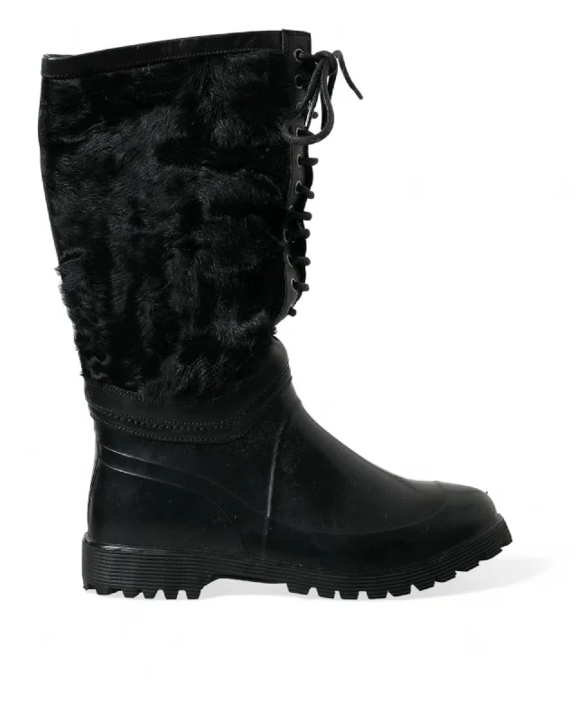 Men's Classic Shoes Dolce & Gabbana Shearling Rubber Lace Up  Rain Boots
