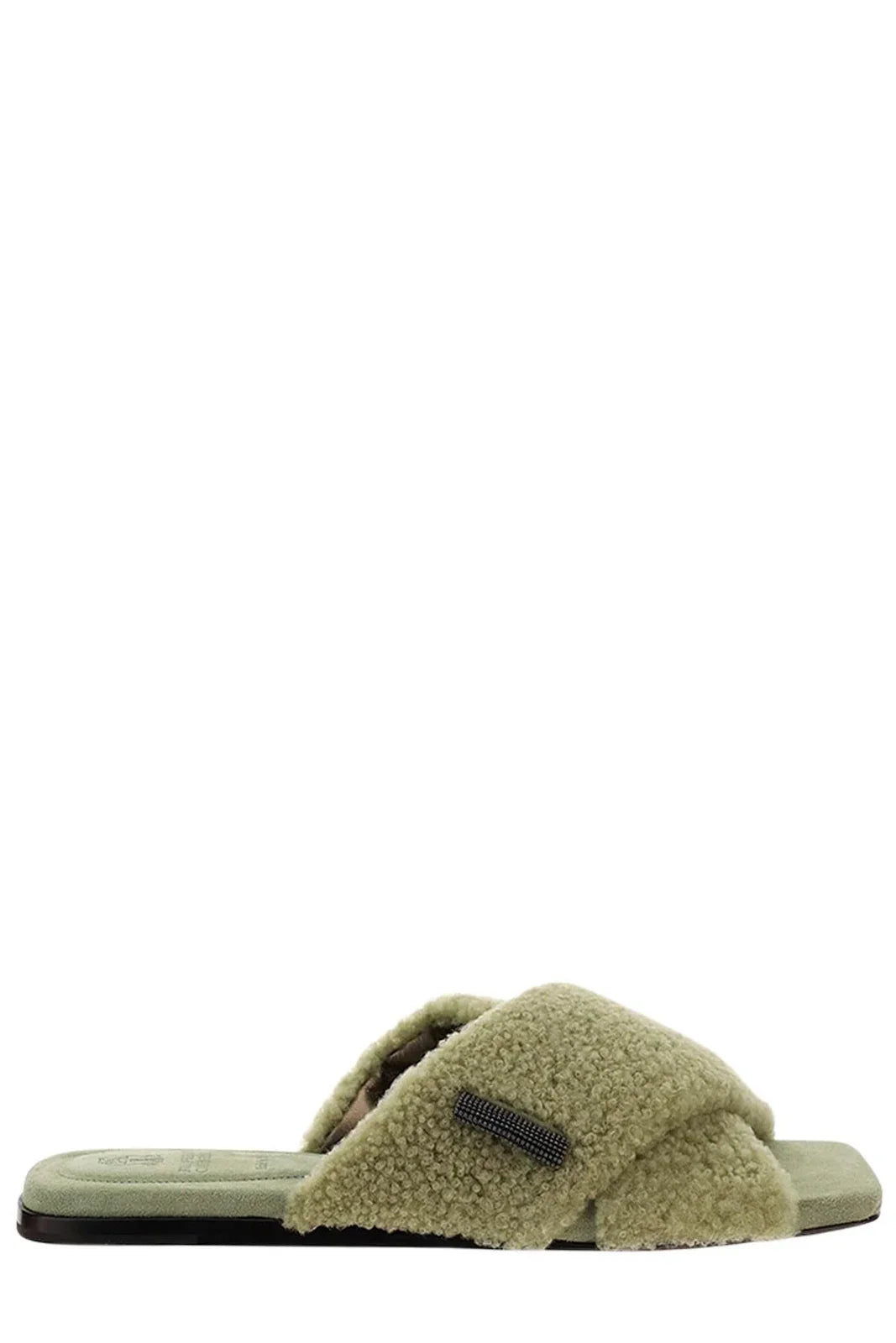 Men's Casual Shoes Brunello Cucinelli Women's Logo Detailed Slip-On Sandals In Light Green Men's Casual Shoes Brunello Cucinelli Women's Logo Detailed Slip-On Sandals In Light Green