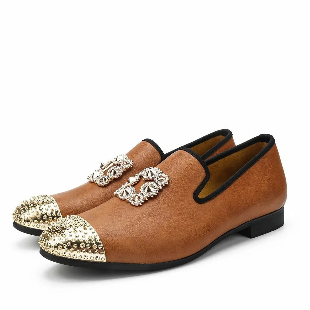 Men's Waterproof Boots Men's Synthetic Leather Gold Metal Decor Wedding Party Loafers