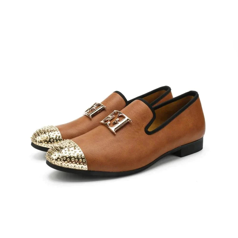 Men's All-Season Boots Men's Autumn Brown Synthetic Leather Gold Metal Toe Casual Loafers Men's All-Season Boots Men's Autumn Brown Synthetic Leather Gold Metal Toe Casual Loafers