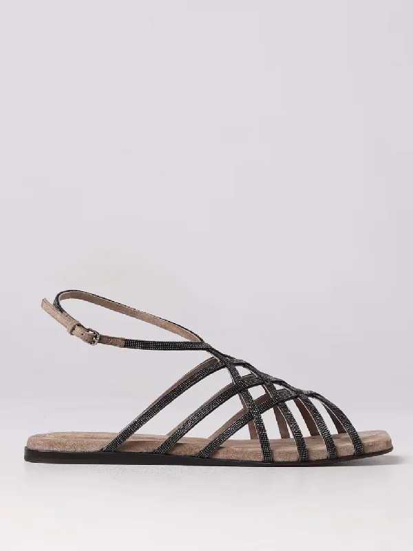 Men's Trendy Shoes Brunello Cucinelli Women's Leather Sandals In New Ice
