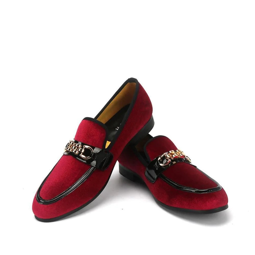 Men's Breathable Boots Men's Spring Velvet Italian Metal Decor Casual Slip-On Party Loafers