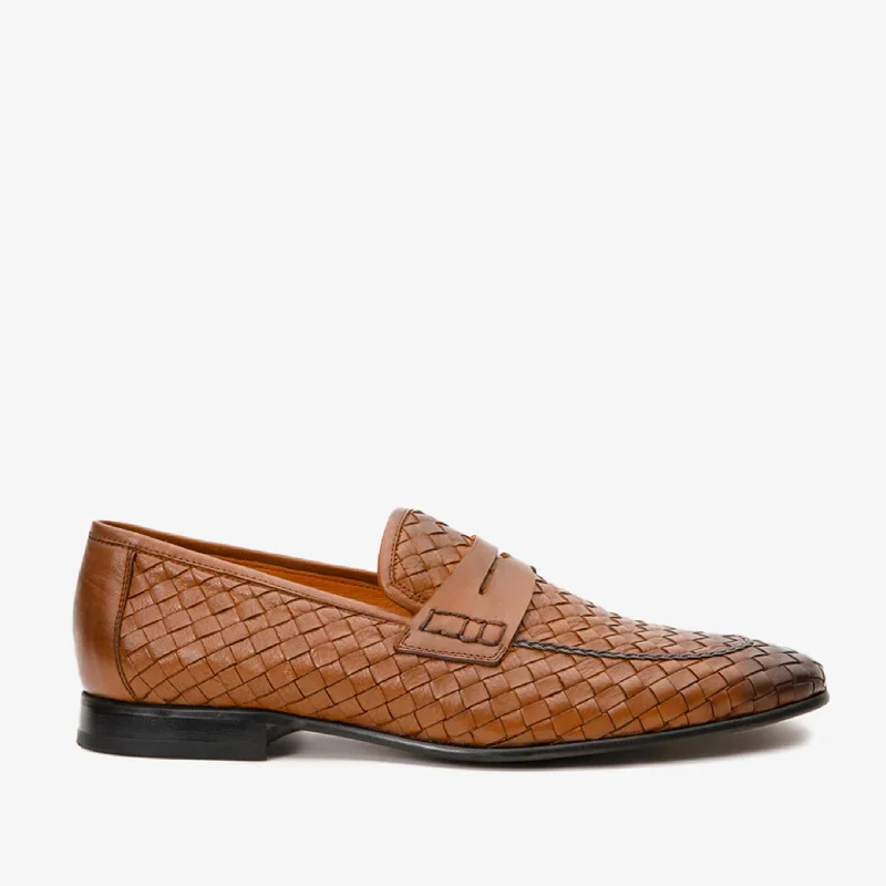 Men's All-Day Wear Shoes The Grand Woven Leather Tan Men Shoe Penny Loafer