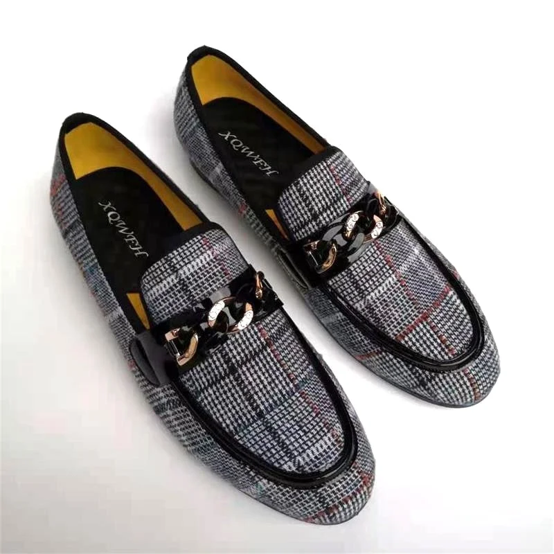 Special Promotion On Comfortable Walking Shoes Men's Checked Pattern Metal Chain Buckle Slip-On Casual Loafers Special Promotion On Comfortable Walking Shoes Men's Checked Pattern Metal Chain Buckle Slip-On Casual Loafers