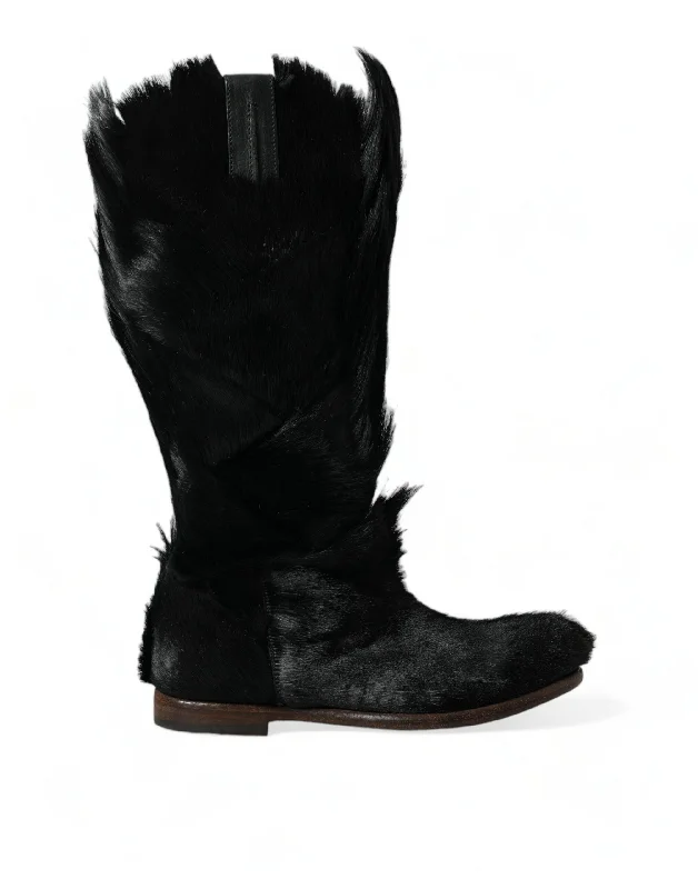 Men's Seamless Design Boots Dolce & Gabbana Opulent Gazelle Fur Mid Calf Men's Boots