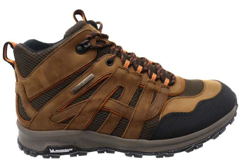 Men's Energy-Return Boots Hush Puppies Kayak Mens Brown Comfortable Leather Lace Up Boots
