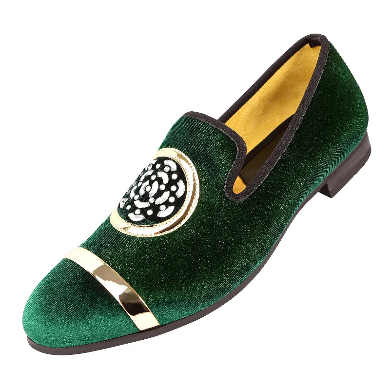 Men's Stylish Shoes Men's Velvet Green Luxurious Classic String Bead Gold Metal Top Loafers Men's Stylish Shoes Men's Velvet Green Luxurious Classic String Bead Gold Metal Top Loafers