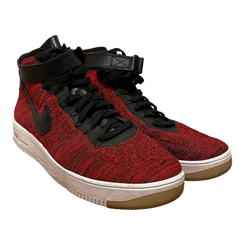 Men's Stylish Shoes NIKE/Low-Sneakers/US 13/Polyester/RED/AF-1 FLYKNIT