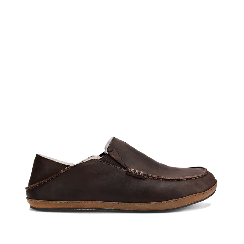 Men's Moisture-Wicking Boots OluKai Men's Moloa Leather Shearling Lined Slipper in Dark Wood Brown Men's Moisture-Wicking Boots OluKai Men's Moloa Leather Shearling Lined Slipper in Dark Wood Brown