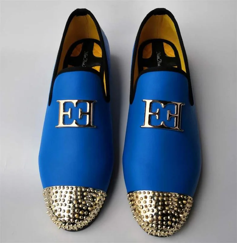 Men's Sporty Shoes Men's Autumn Blue Synthetic Leather Gold Metal Toe Casual Loafers Men's Sporty Shoes Men's Autumn Blue Synthetic Leather Gold Metal Toe Casual Loafers
