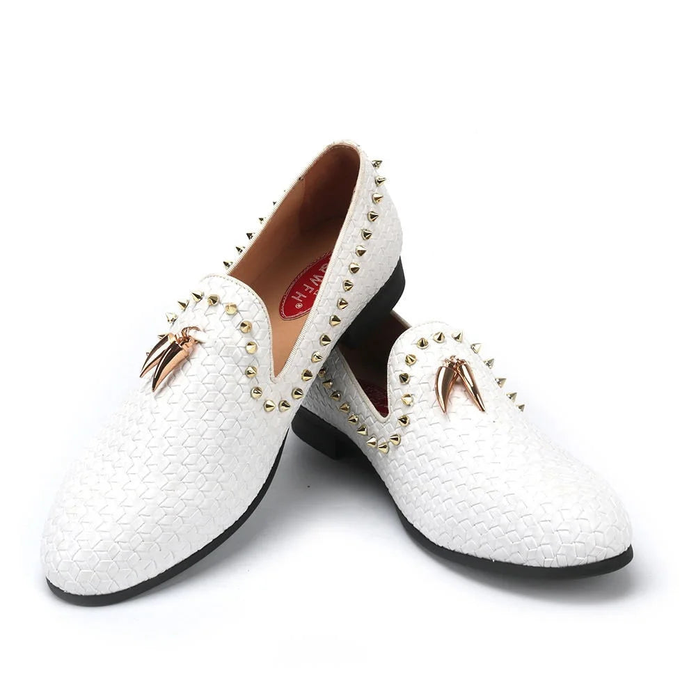 Men's Minimalist Boots Luxury Rivet Gold Tassel Geometric Pattern Casual Loafers for Men