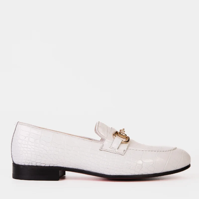 Men's Ergonomic Shoes The Monaco White Leather Men Shoe Bit Loafer
