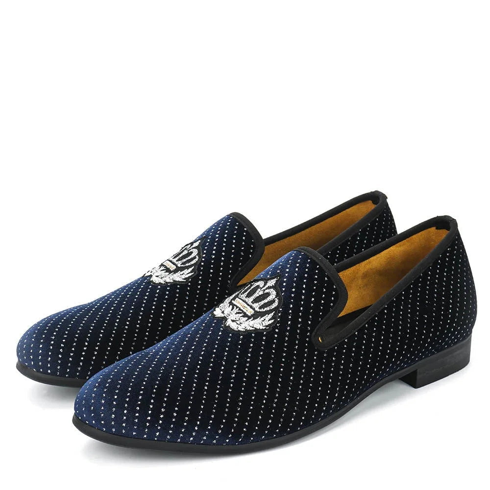 Limited Stock On High-Quality Shoes At Great Prices Men's Blue Velvet Polka Dot Pattern Embroidery Breathable Party Loafers Limited Stock On High-Quality Shoes At Great Prices Men's Blue Velvet Polka Dot Pattern Embroidery Breathable Party Loafers