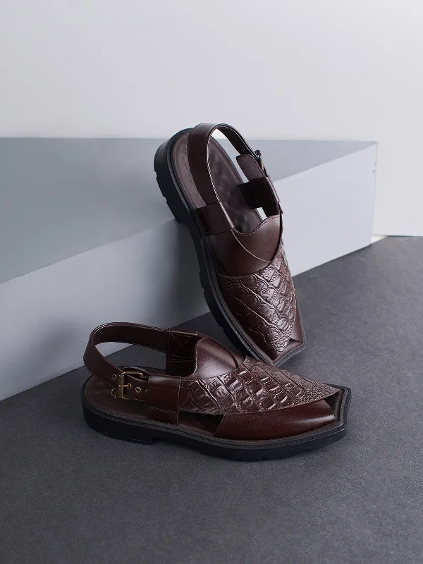 Men's Ergonomic Shoes Mens "KAIDEN" Textured Leather Peshawari Sandals