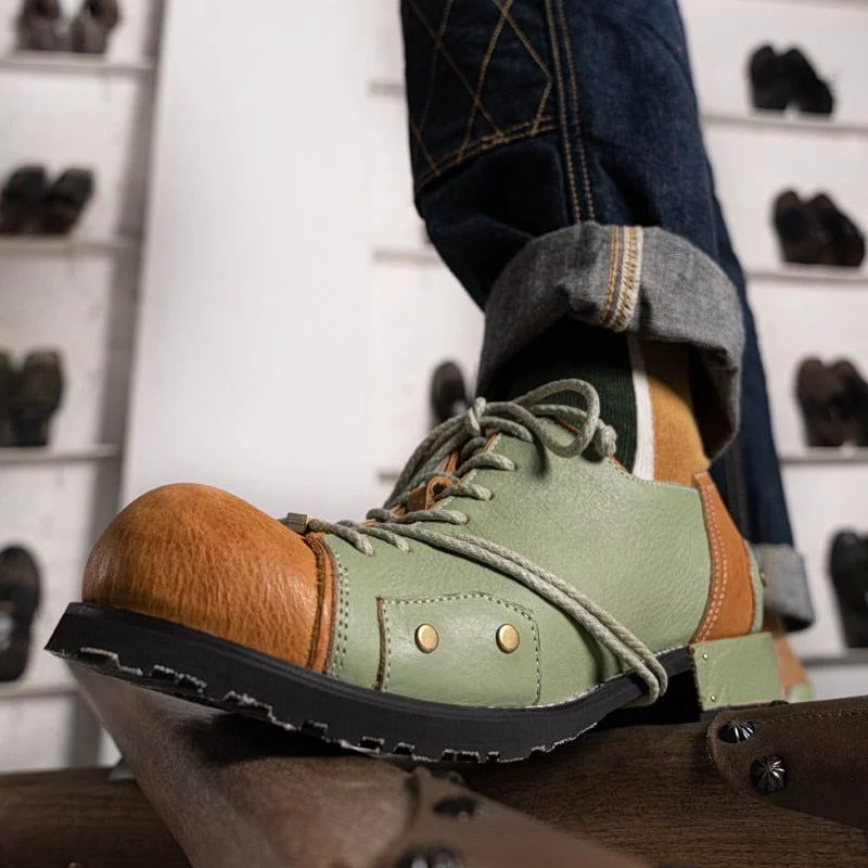 Men's Breathable Shoes Men's Vintage Summer Genuine Leather Round Toe Lace Up Dress Shoes