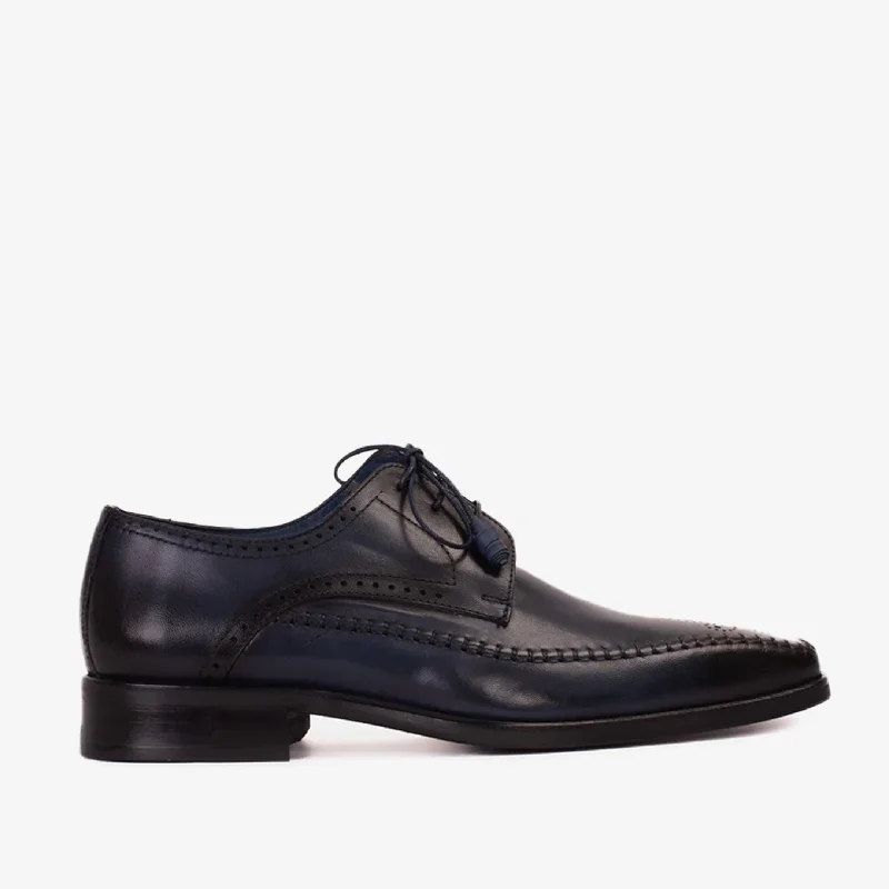 Men's Modern Boots The Moon Navy Blue Leather Derby Men  Shoe